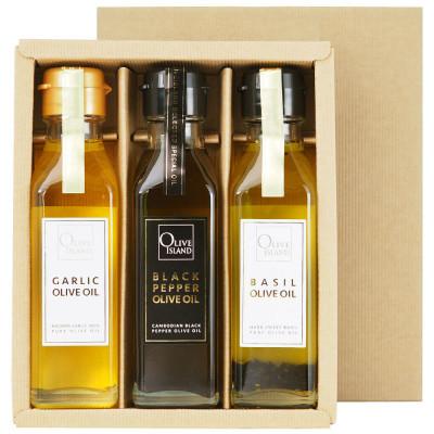 ふるさと納税 土庄町 【小豆島】ガーリック・バジル・ブラックペッパーオリーブオイル 120ml 3本入り ギフトセット