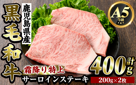 K-318-A 鹿児島県産黒毛和牛＜A5等級＞霜降り特上サーロインステーキ(計400g・200g×2枚)【ビーフ倉薗】霧島市 牛肉 ステーキ ステーキ肉 国産 鹿児島県産 黒毛和牛 肉 精肉 牛