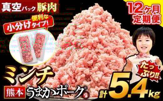 【12ヶ月定期便】豚肉 ミンチ 5.4kg 豚 小分け 訳あり 訳有 ひき肉 うまかポーク 傷 規格外 ぶた肉 ぶた 真空パック 数量限定 簡易包装 冷凍 《お申込み月の翌月から出荷開始》