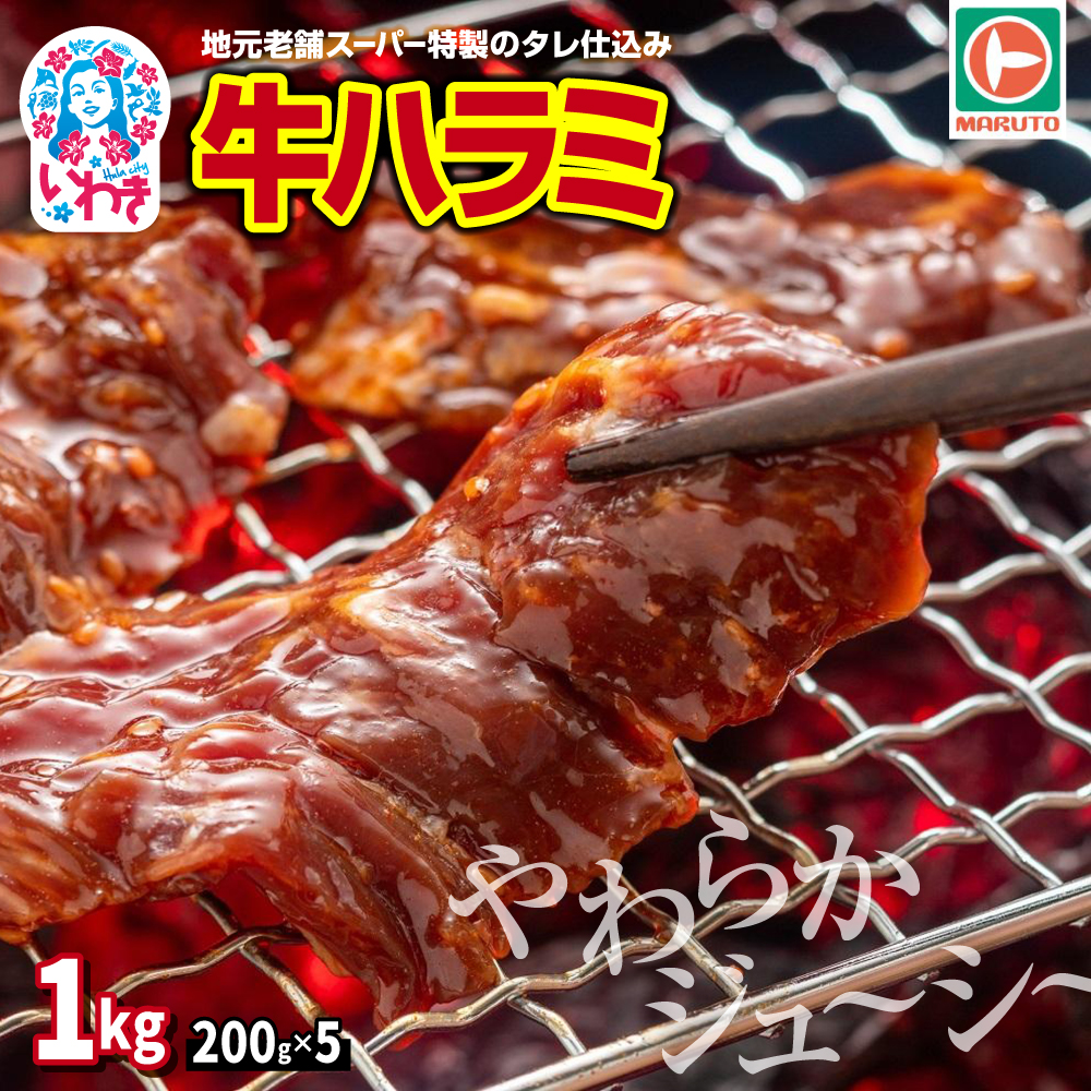 味付き牛ハラミ　1kg(200g×5) | 特製タレ 焼くだけ 手作業で加工 焼肉 お取り寄せ バーベキュー ふるさと納税はらみ ふるさと納税ハラミ 柔らかい やわらかい 父の日 | EQ033-1000g