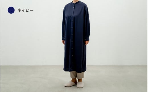 スタンドカラーシャツワンピース ネイビー XS-S /カラーシャツ シャツワンピ ワンピース 介護服 吸汗速乾 シニアファッション keamu 福井県鯖江市 [F-12301]