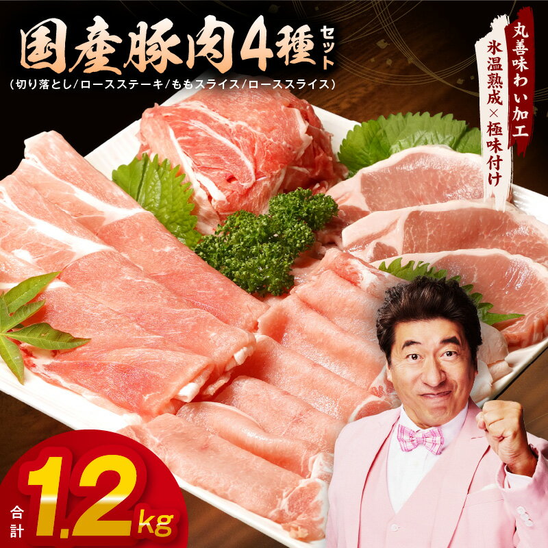 【ふるさと納税】国産 豚肉 4種 食べ比べ 合計 1.2kg（切り落とし/ロースステーキ/ももスライス/ローススライス）小分け 訳あり 【丸善味わい加工】 氷温熟成豚 熟成肉 氷温熟成 作り方 ふるさと納税オリジナル 限定 泉佐野市 年内発送 送料無料 肉の泉佐野