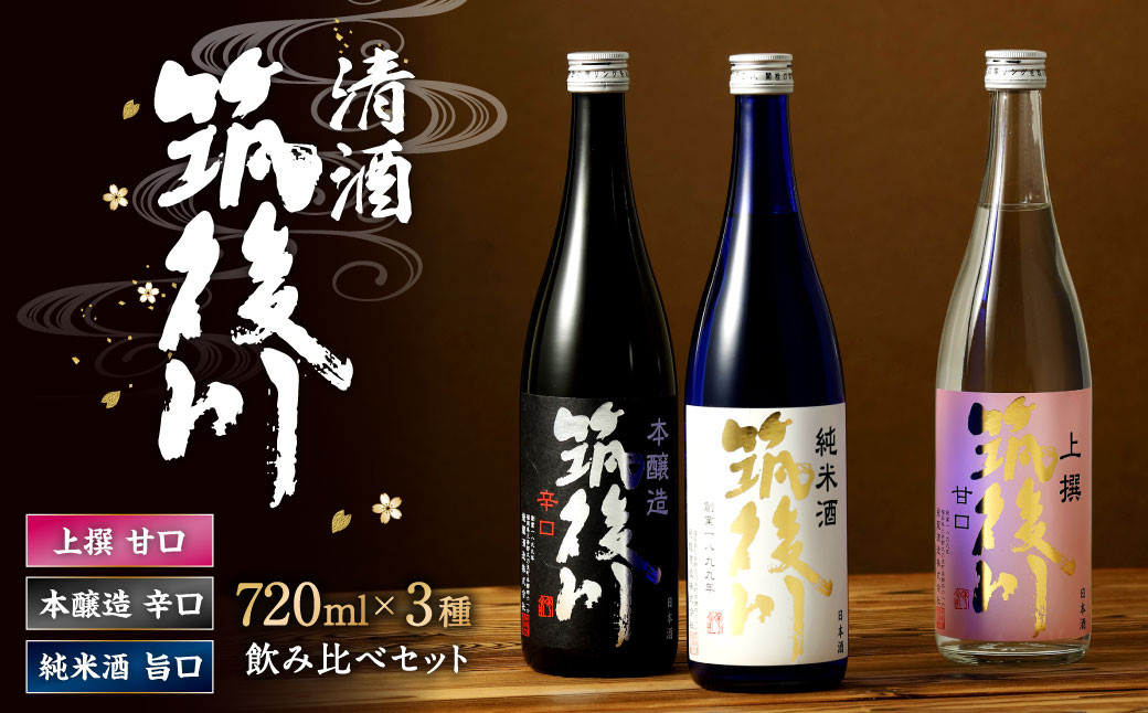 清酒 筑後川 甘口・辛口・旨口 3本×各720ml セット 飲み比べ お酒