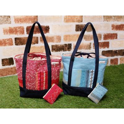 ふるさと納税 八尾市 りんごの木　さをり織りバケット・ミニポーチセット【青系】(B219)