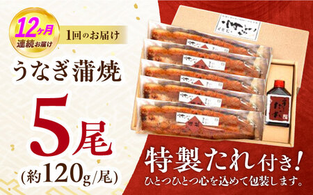 【12回定期便】『北御門』うなぎ蒲焼5尾入り / 特上 うなぎ 鰻 ウナギ 蒲焼 蒲焼き かばやき うな重 ひつまぶし 冷凍 / 諫早市 / 諫早観光物産コンベンション協会[AHAB058]