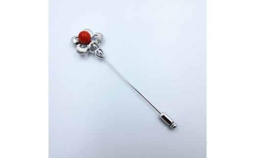 土佐沖血赤珊瑚約7mm玉花ブローチ（fsa-17）