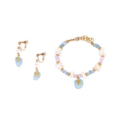 ふるさと納税 恩納村 【ブレスレット&イヤリング】Sサイズ|サンゴとシーグラスのアクセサリーセット |  | 01