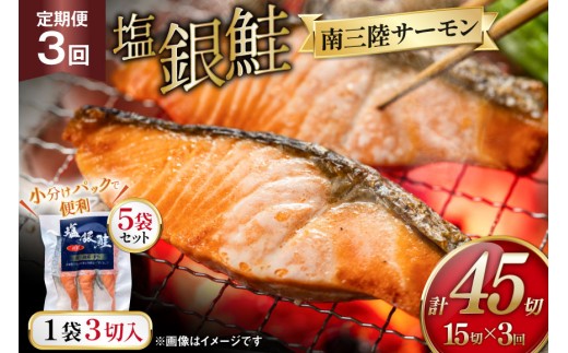 3回 定期便 塩銀鮭パック 3切×5袋×3回 総計15袋 [たみこの海パック 宮城県 南三陸町 m304amh560085] 鮭 切り身 サーモン 銀鮭 塩銀鮭 シャケ 切身 さけ サケ 国産 小分け 個包装 冷凍