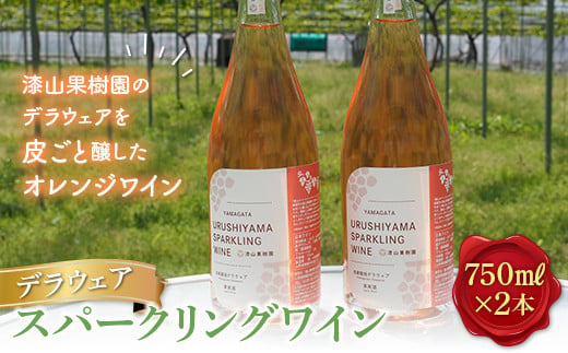 果樹園生まれの 「漆山スパークリングワイン (デラウェア)」 750ml×2本セット 『漆山果樹園』 自家栽培 山形県 南陽市 [1515]