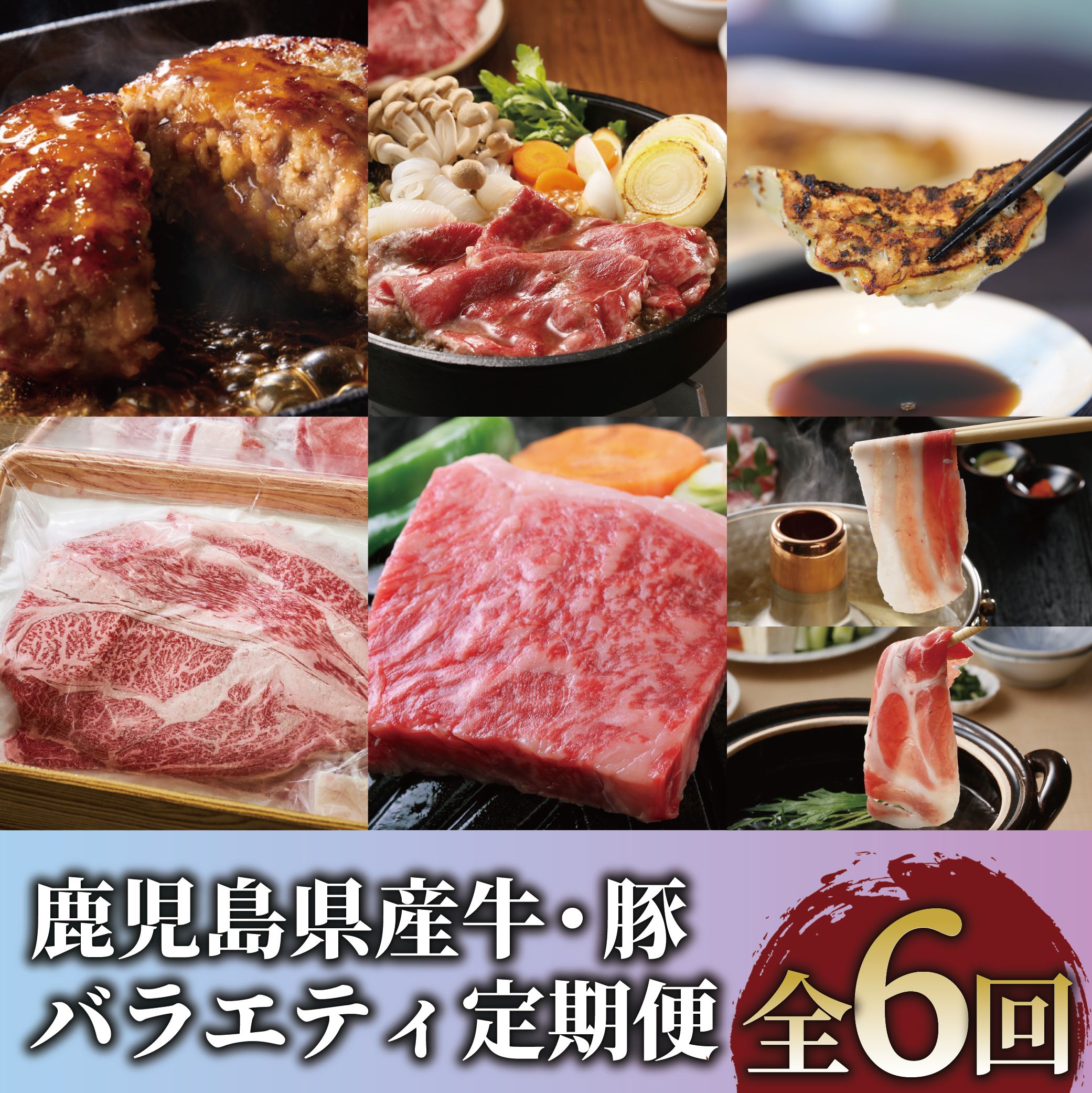 【ふるさと納税】＜定期便！全6回(連続)＞鹿児島県産牛・豚バラエティ定期便 牛肉 すき焼き しゃぶしゃぶ スライス 冷凍 肉 黒毛和牛 和牛 国産 肩ロース ステーキ サーロインステーキ 豚肉 黒豚 ハンバーグ 餃子