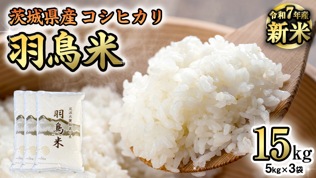 《 令和7年産 先行予約 》 コシヒカリ 「幻の米 羽鳥米」 15kg (5kg × 3袋) 筑波北麓秘蔵米 お米 ごはん 精米 コメ 白米 国産 茨城県 桜川市 限定 期間限定 数量限定 銘柄米 [AX001sa]
