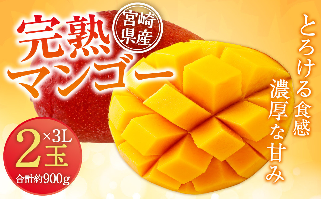 
            ＜宮崎県産 完熟マンゴー 3L×2玉(合計 約900g)＞※2025年5月上旬～7月中旬迄に順次出荷します。 マンゴー 果物 くだもの フルーツ 完熟 南国
          