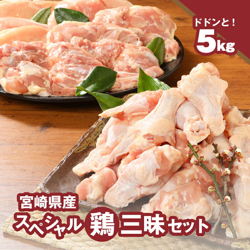 【ふるさと納税】【レビューキャンペーン中】宮崎県産鶏 スペシャル鶏三昧5kgセット - 鶏もも肉 鶏むね肉 手羽元 総重量5キロ 鶏肉セット 唐揚げ/チキン南蛮/サラダチキン/煮物 3種類の部位 真空パック 送料無料【宮崎県木城町】