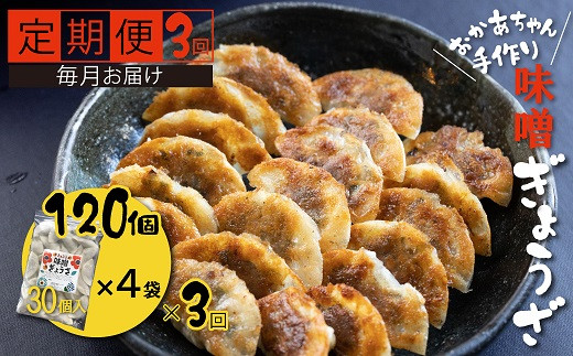 
【3ヶ月定期便】居酒屋のおかあちゃん手作り ひと口味噌ぎょうざ　120個（30個×4袋）　H136-040
