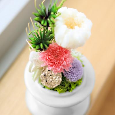 ふるさと納税 山梨市 プリザーブドフラワー 仏花 ガラスドーム「寂静ピンク」 2個セット |  | 01