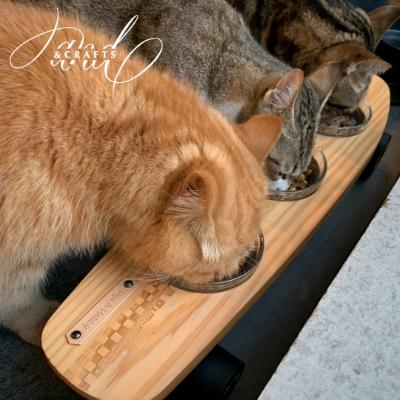 ふるさと納税 山梨市 【&amp;CRAFTS】Pet bowls stand-3BOWLS-(Red)※名入れプレート付き