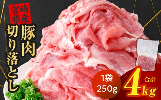 《2026年10月発送》豚肉切り落とし 250g×16パック 合計4kg_K033-027-10