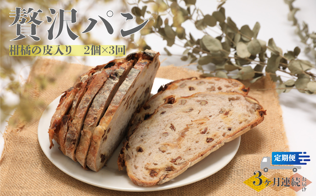
【3回定期便】柑橘の皮入り☆限定！贅沢パン 天然酵母 パン ワインとの相性抜群 レーズン くるみ どっしり きめが細かい ハードパン 自家製酵母 450g×2個を3回連続でお届け！
