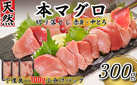 ＼ まぐろ ／ 天然本まぐろ 切り落とし 300g(100g×3P） マグロ 本まぐろ 中とろ 赤身 天然 鮪 小分