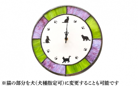 【ステンドグラスのある暮らし】ねこ時計＜ウェーブGグラス工房＞那珂川市 ステンドグラス インテリア  55000 55000円 [GAW013]
