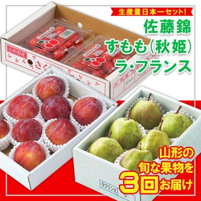 ふるさと納税 山形市 【定期便3回】☆フルーツ王国山形☆『ラ・フランス、佐藤錦、すもも(秋姫)』 FY25-315