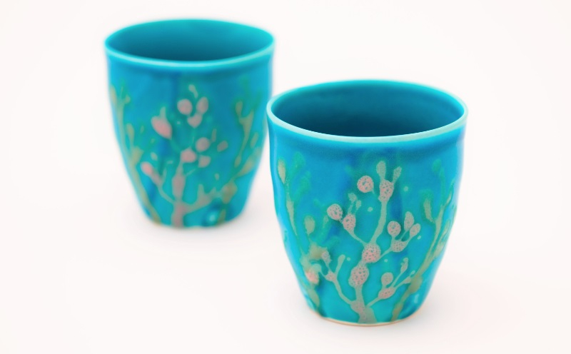 【datta.沖縄南の島陶芸工房】珊瑚タンブラー 青色（ペアセット）