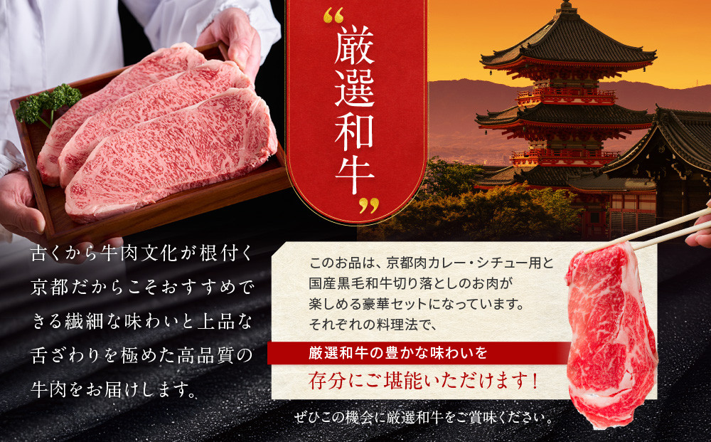 【モリタ屋】京都肉カレー・シチュー用500g＆国産黒毛和牛切り落とし1300gセット｜ 老舗牛肉専門店 有名店 ブランド牛 人気 牛肉［ 明治二年創業 切り落とし 焼肉 高品質 グルメ おいしい 人気