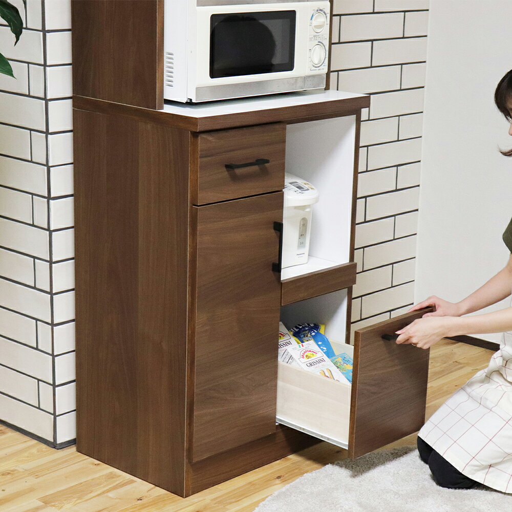 【ふるさと納税】《選べるカラー》きざし60 レンジ台 2段オープン NA / BR オープンボード キッチン収納 強化紙 ポリエステル化粧合板 スライドカウンター 木目調 2口コンセント レンジ ポット 日本製 家具 インテリア 福岡県 柳川市 送料無料