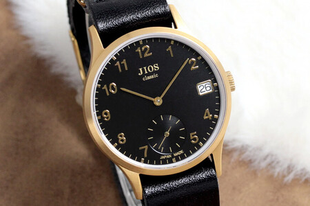 JIOS OMI 日本製 クラシックスタイル クオーツ腕時計 メンズ レディース ウォッチ ユニセックス 男女兼用 Made in Shiga スモールセコンド ゴールド×ブラック 栃木レザー NAT