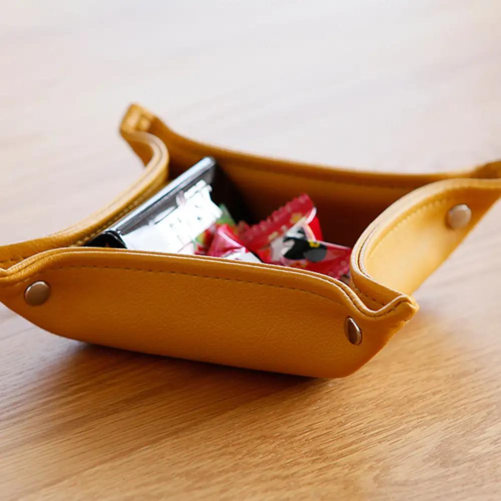 PVCレザー小物入れBOX「REMO」Sサイズ　2個セット（ブラック） ／ PVCレザー 小物入れ 小物トレー デスク収納 玄関収納 鍵置き アクセサリー収納 化粧小物収納 撥水 防汚 折りたたみ コ