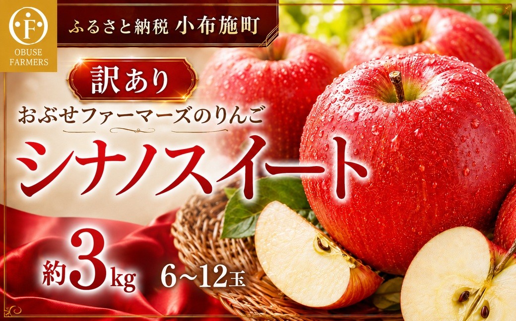 【訳あり】 シナノスイート 約3kg 6～12玉［おぶせファーマーズ］ 2023年10月中旬〜12月中旬発送 不揃い 規格外 家庭用 果物 フルーツ りんご 林檎 リンゴ 果物 フルーツ 長野県産 信州産 ［FH-54］