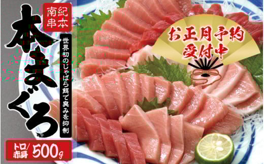 本マグロ トロ＆赤身セット 500g（養殖）【お正月予約 12月25日～29日発送】【配達日指定不可】濃厚な赤身と高級部位トロの鮪好きにはたまらないセット 【串本町×北山村】 高級 クロマグロ【nks110D-sg】