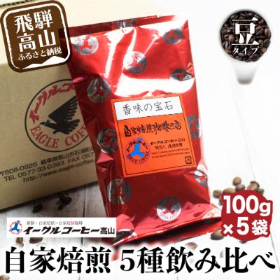 ふるさと納税 高山市 イーグルコーヒーおススメセット100g×5種【豆】自家焙煎コーヒー 飛騨高山 コーヒー豆TR3181