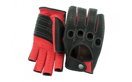 【ブラック×レッド/M】ドライビンググローブ 補強付 ロングフィンガー  カカザン  CACAZAN 革手袋 レザーグローブ メンズ レディース 鹿革 ディアスキン 補強付【 クルマ 車 ドライブ バイク ツーリング 手袋 さぬき市】