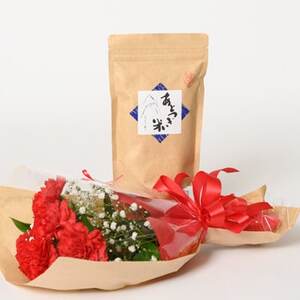 母の日に!4月下旬以降順次発送　カーネーションブーケとおいしいお米のセット・お花長持ち栄養剤付き!【1706229】