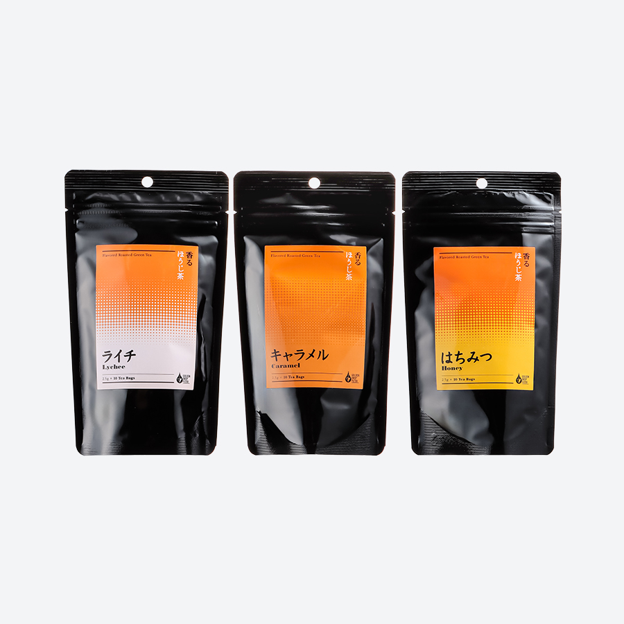 ＜小栗農園＞彩り香る茶ギフト（ほうじ茶アソート）キャラメル・はちみつ・ライチ各２袋