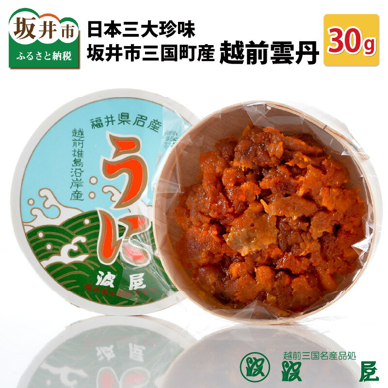 【ふるさと納税】日本三大珍味 坂井市三国町産 越前雲丹 30g うに 塩うに 塩雲丹 汐うに 汐雲丹 しおうに 酒の肴 お取り寄せ おつまみ ご飯に合う ご飯のお供