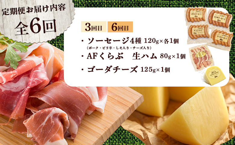 北海道 AFくらぶ 8種 よくばり セット ゴーダ チーズ　フライシュケーゼ ソーセージ 生 ハム サラミ ピリ辛 しそ ポーク 豚 肉 乳製品 加工品 おつまみ 晩酌 食べ比べ 詰め合わせ 定期便 