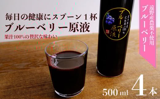 【農薬不使用】遠野のブルーベリーから絞った原液4本セット【道の奥ファーム】