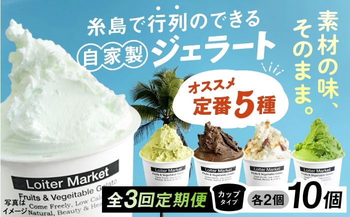 
            【全3回定期便】行列のできる アイスクリーム 屋 ジェラート 10個（定番5種×各2個） アイス 食べ比べ ギフト スイーツ プレゼント 糸島 / LoiterMarket ロイターマーケット [AGD017]
          