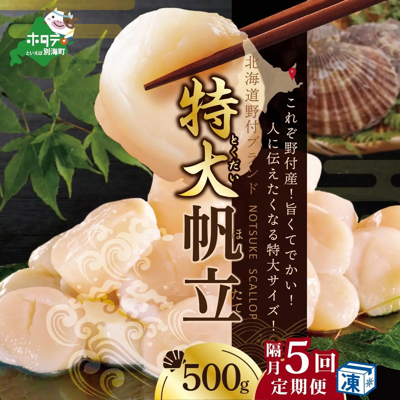 【隔月5回定期便】特大 冷凍ホタテ 貝柱 500g（ ほたて定期便 ホタテ定期便 帆立定期便 定期便 北海道定期便 人気定期便 ）