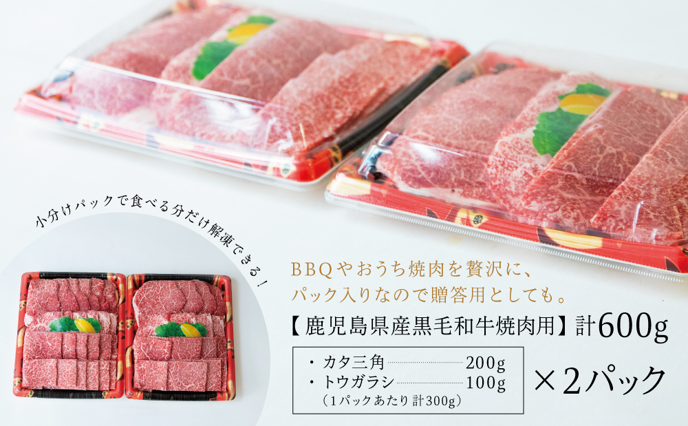 鹿児島県産黒毛和牛 焼肉用 計600g 赤身 希少部位2種セット  国産 肉 牛肉 希少部位 焼肉 焼き肉 BBQ バーベキュー 小分け セット 食べ比べ 冷凍 スターゼン 南さつま市