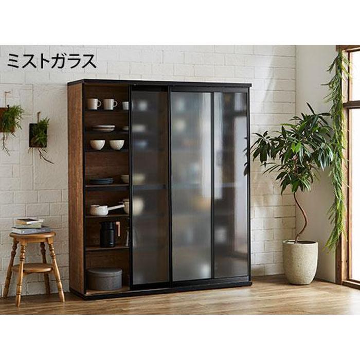 【ふるさと納税】【開梱設置】引き戸 食器棚 ダイニングボード ポエム 幅153.5 （ミスト・クリア・スモークガラス）レディオーク キッチン収納 大川家具 | 隠せる 隠す収納 隠す 収納 キッチンボード 大川市 完成品 家具
