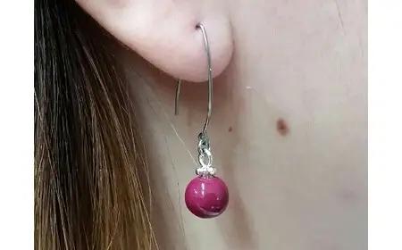 【本漆塗】漆ピアス９mm玉(ピンク)　023-012-P