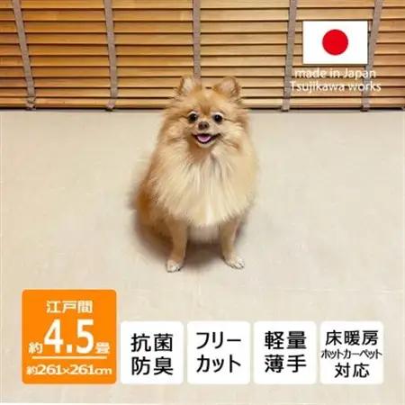 カーペット 日本製 抗菌防臭 犬 猫 ビオラ 261×261cm 江戸間 4.5畳 アイボリー【1640008】