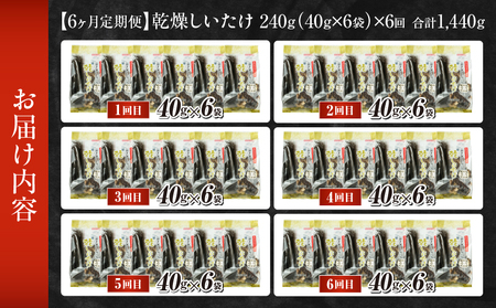 【6ヶ月定期便】乾燥しいたけ 240g（40g×6袋）×6回 1,440g しいたけ 定期便 定期 定期的 国産 宮崎県産 原木 栽培 乾燥 干し椎茸 原木椎茸 国産しいたけ 小分け 袋 小袋 普段使