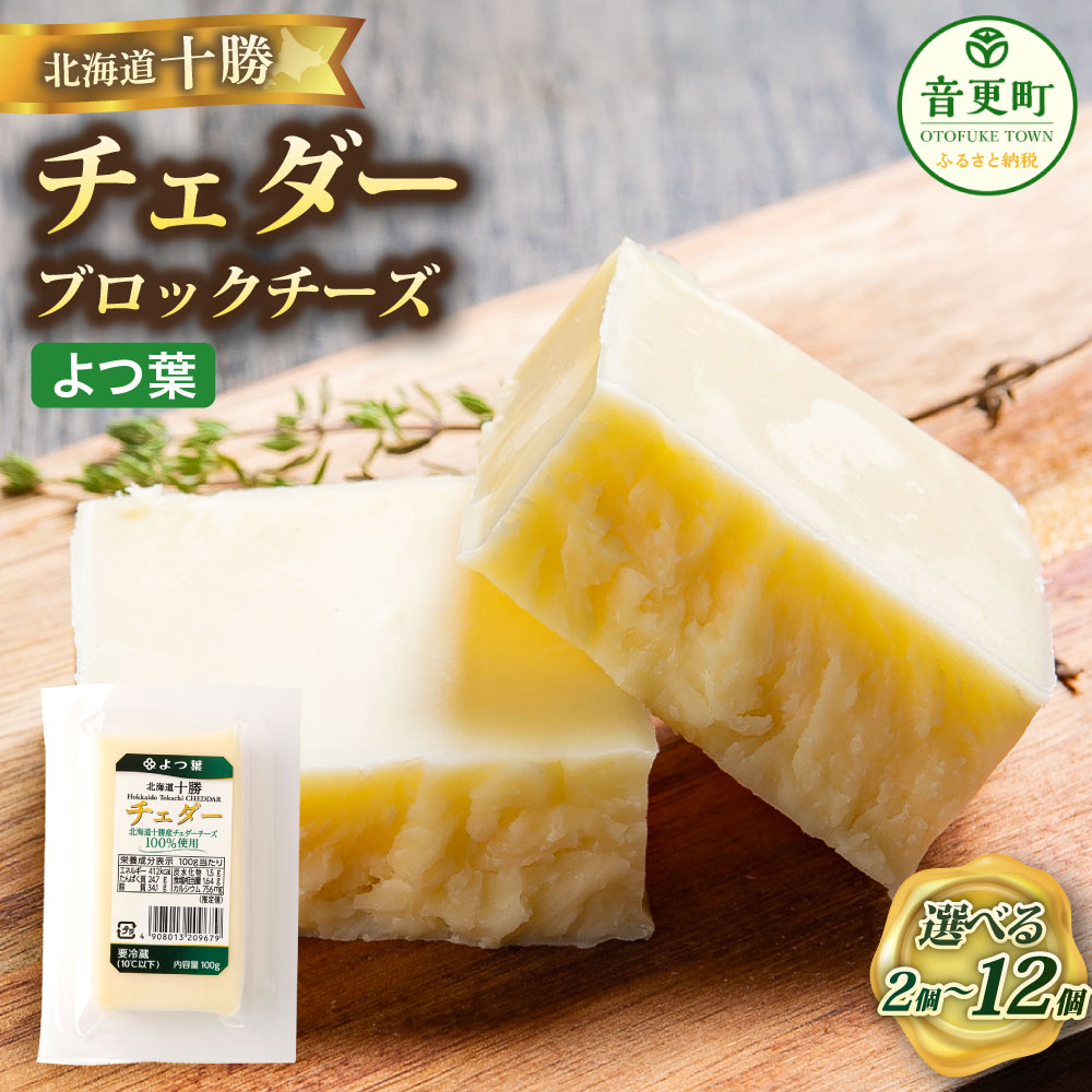 【ふるさと納税】＜選べる内容量＞「よつ葉」 北海道十勝 チェダー ブロックチーズ 2個 4個 8個 12個 1個あたり100g 計200g 計400g 計800g 計1.2kg チェダーチーズ セミハードタイプ ナチュラルチーズ 生乳 乳製品 ホットサンド 料理 冷蔵 国産