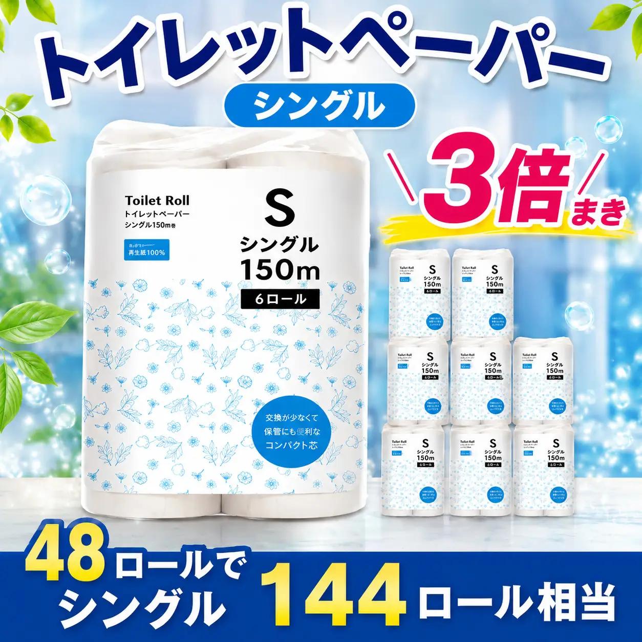 トイレットペーパー シングル 3倍巻き 48ロール　　　　　トイレット