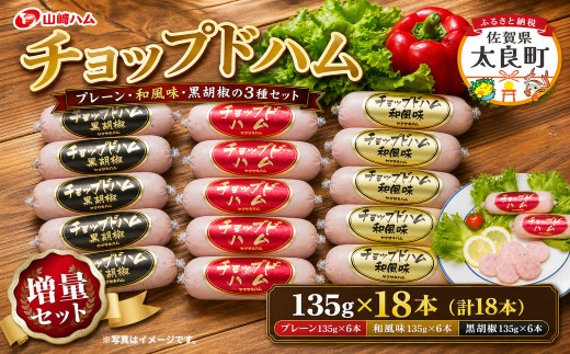 ZJ7x1 山崎ハム チョップドハム 増量セット (計18本) プレーン 和風味 黒胡椒 ハム 詰め合わせ セット 贅沢 ギフト 贈答 人気 おすすめ 佐賀県 太良町