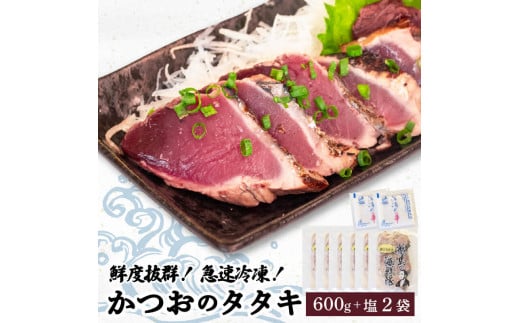 【急速冷凍】鮮度抜群 かつおのタタキ100g ６枚 セットと塩２袋 【野島水産】